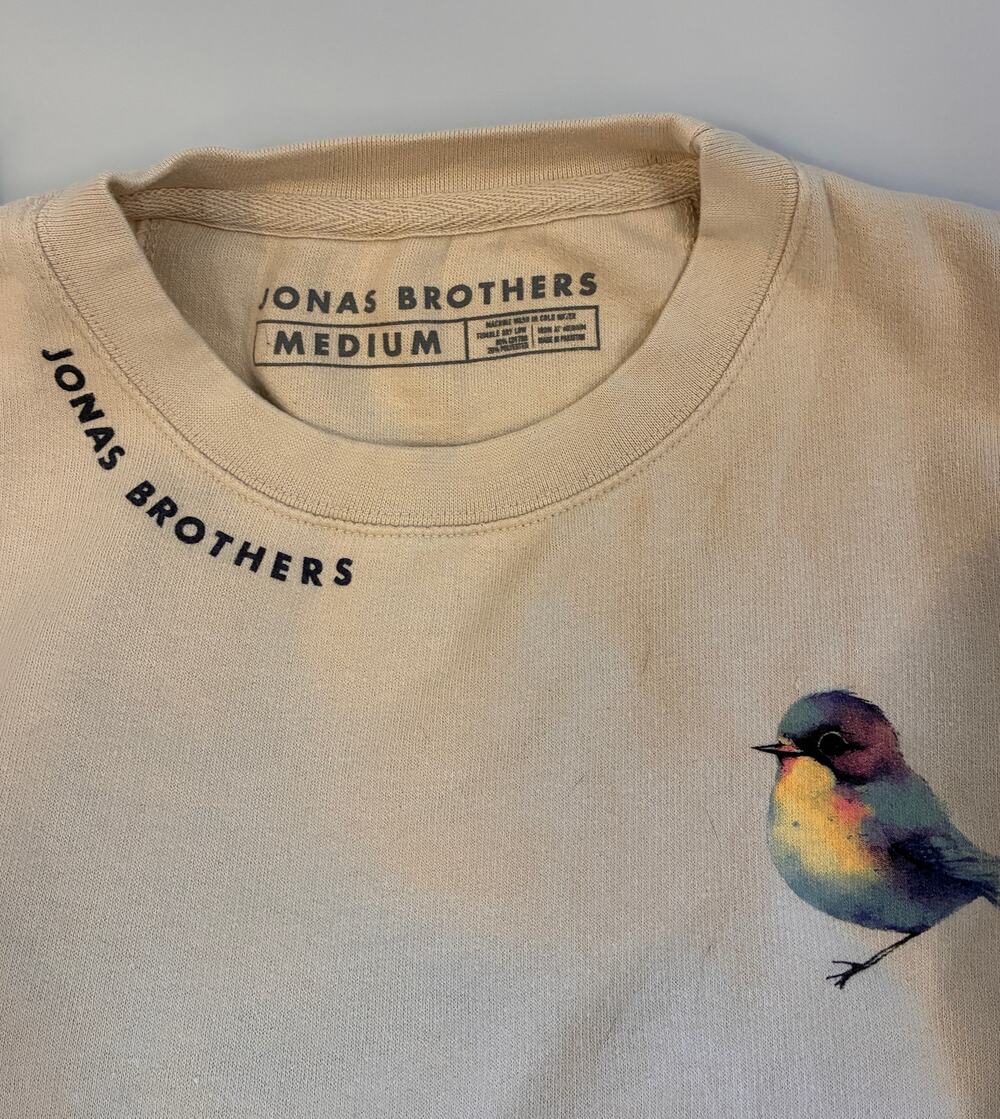 Jonas Brothers Concert Tour Cropped Sweatshirt Beige Tan Bird Graphic Medium